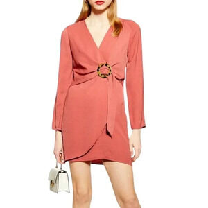 Topshop Terracotta Tortoise Ring Mini Faux Wrap Dress 2